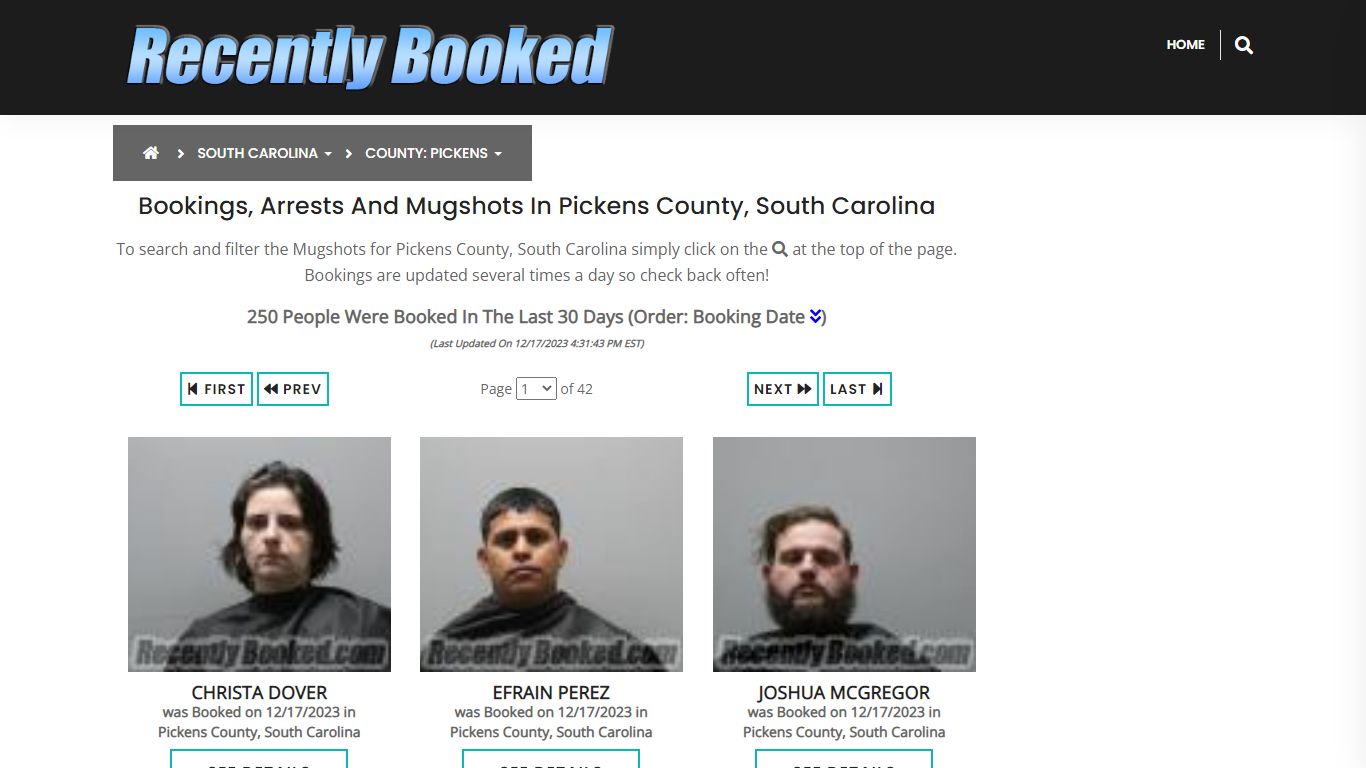 Bookings, Arrests and Mugshots in Pickens County, South Carolina
